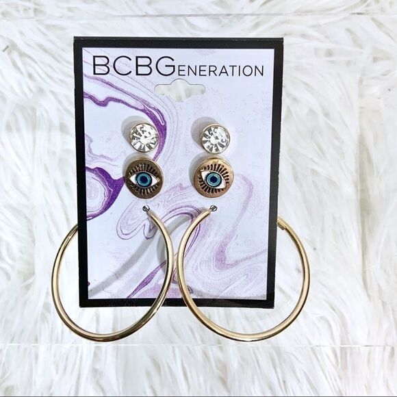 BCBGeneration Jewelry - BCBGeneration multiple set earrings evil eye gold tone